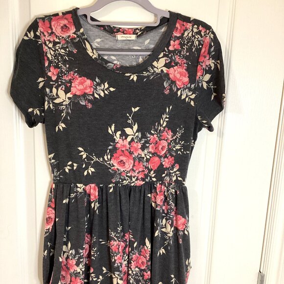 12 pm by Mon Ami Women's Maxi Long Gray Floral Dress Stretchy Cottage Core - Picture 2 of 10